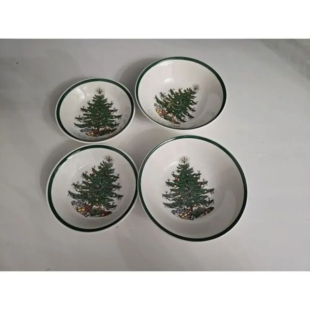Vintage Plummer‎ Christmas Tree 6 Saucers Bowls & 2 Bertson House Saucers